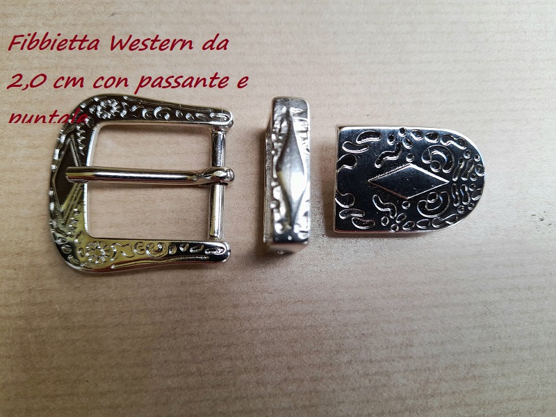 Fibbia da 2 Cm. con Passante e Puntale. Colore Nichel.